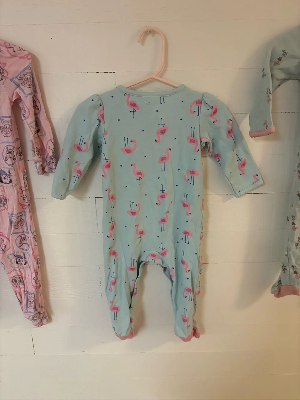 Baby Girl 9M Footed Pajama Sleeper Lot Huggies Carters Flamingo Floral